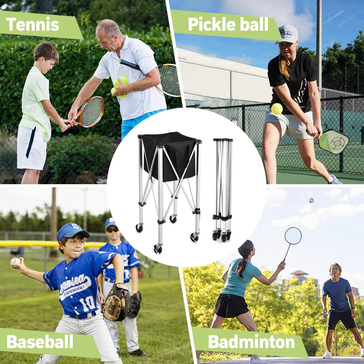 Tennis Ball Hopper Holds 150 Balls, Tennis Cart with Black/Red Bag