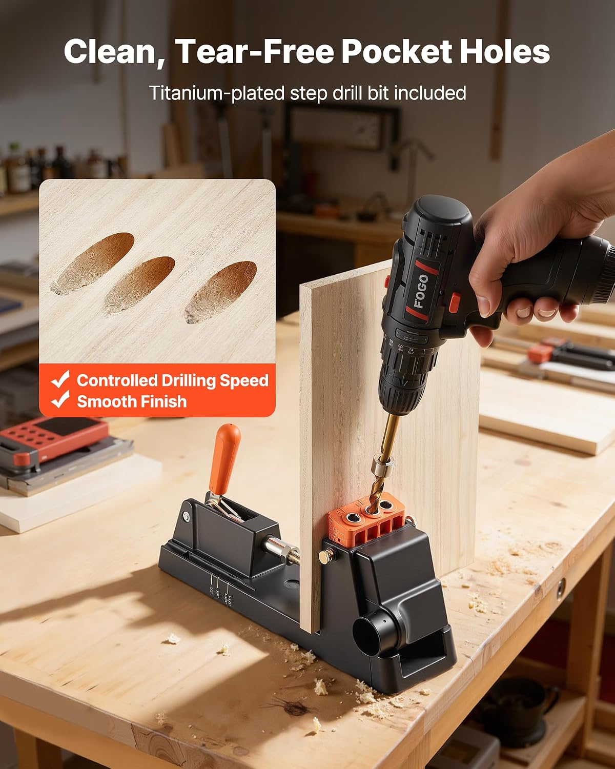 Pocket Hole Jig Kit, 1/2" to 1-1/2" Adjustable, Lightweight Jig Pocket Hole System with Dust Collection Adapter