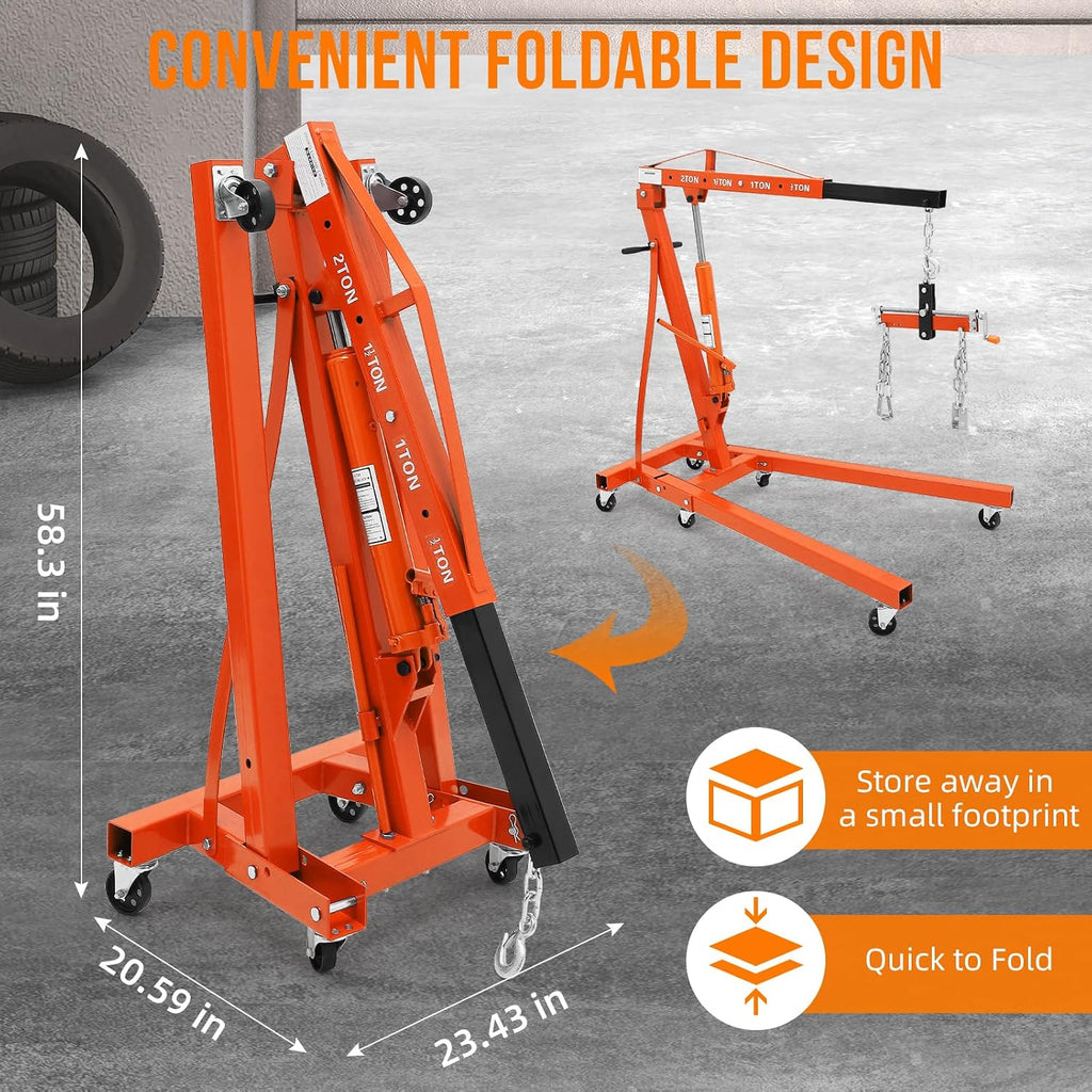 2 Ton Hydraulic Engine Hoist Cherry Picker, 4400LBS, Orange