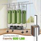 Heavy Duty Rolling Clothes Rack, 620 LBS Load Double Rod Adjustable Garment Rack with Storage Shelf, Portable