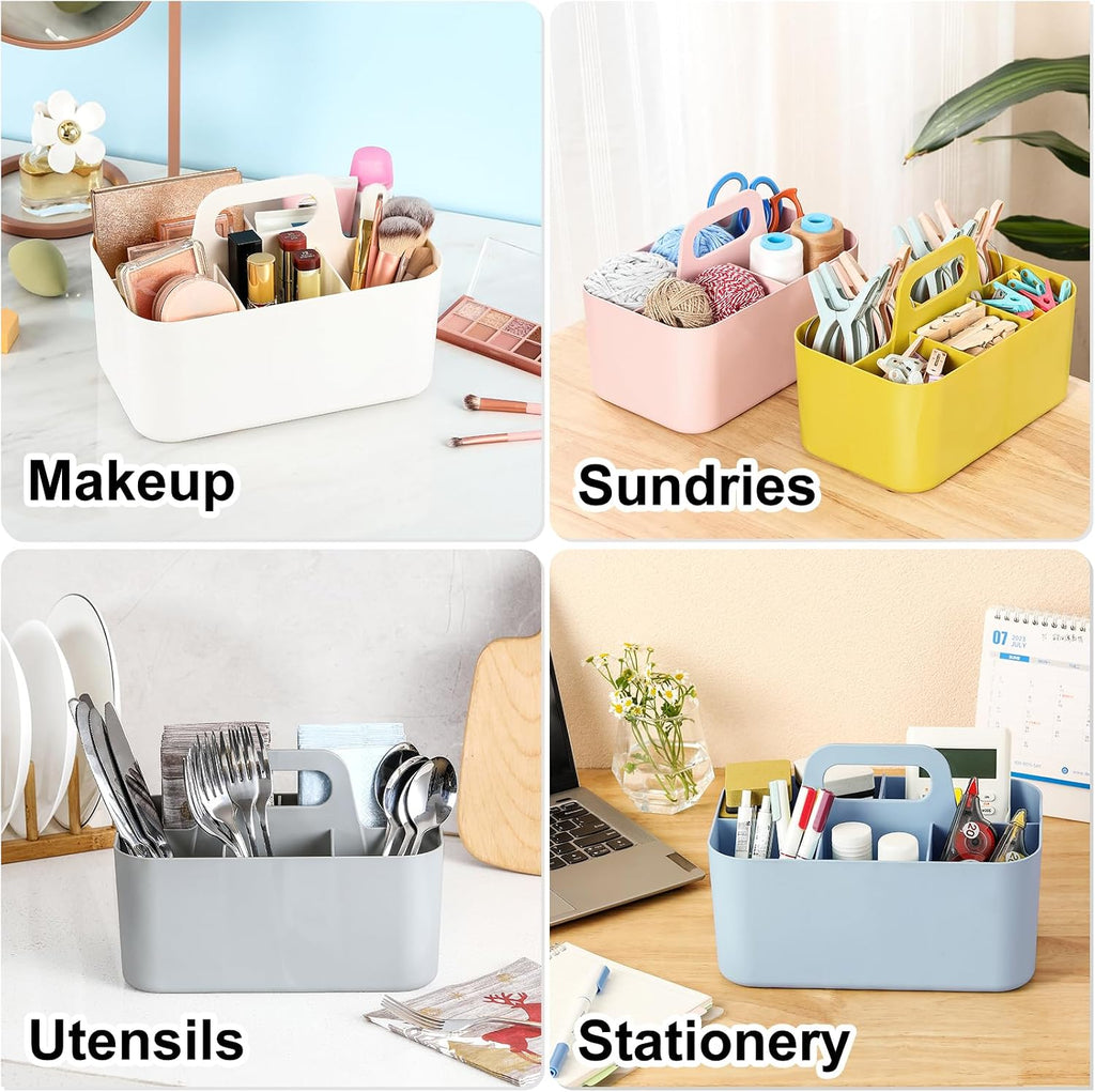 Multiuse Caddy Organizer with Handle, Portable Divided Plastic Tote Bin - Art Craft, Stationary Pen Marker Crayon