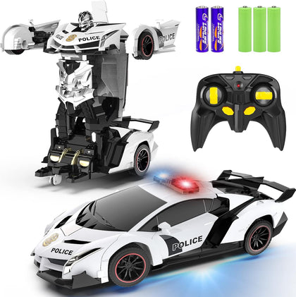 Remote Control Car - Transform Toys Car Robot, One Button Deformation to Robot with Flashing Light, 2.4Ghz 1:18 Scale