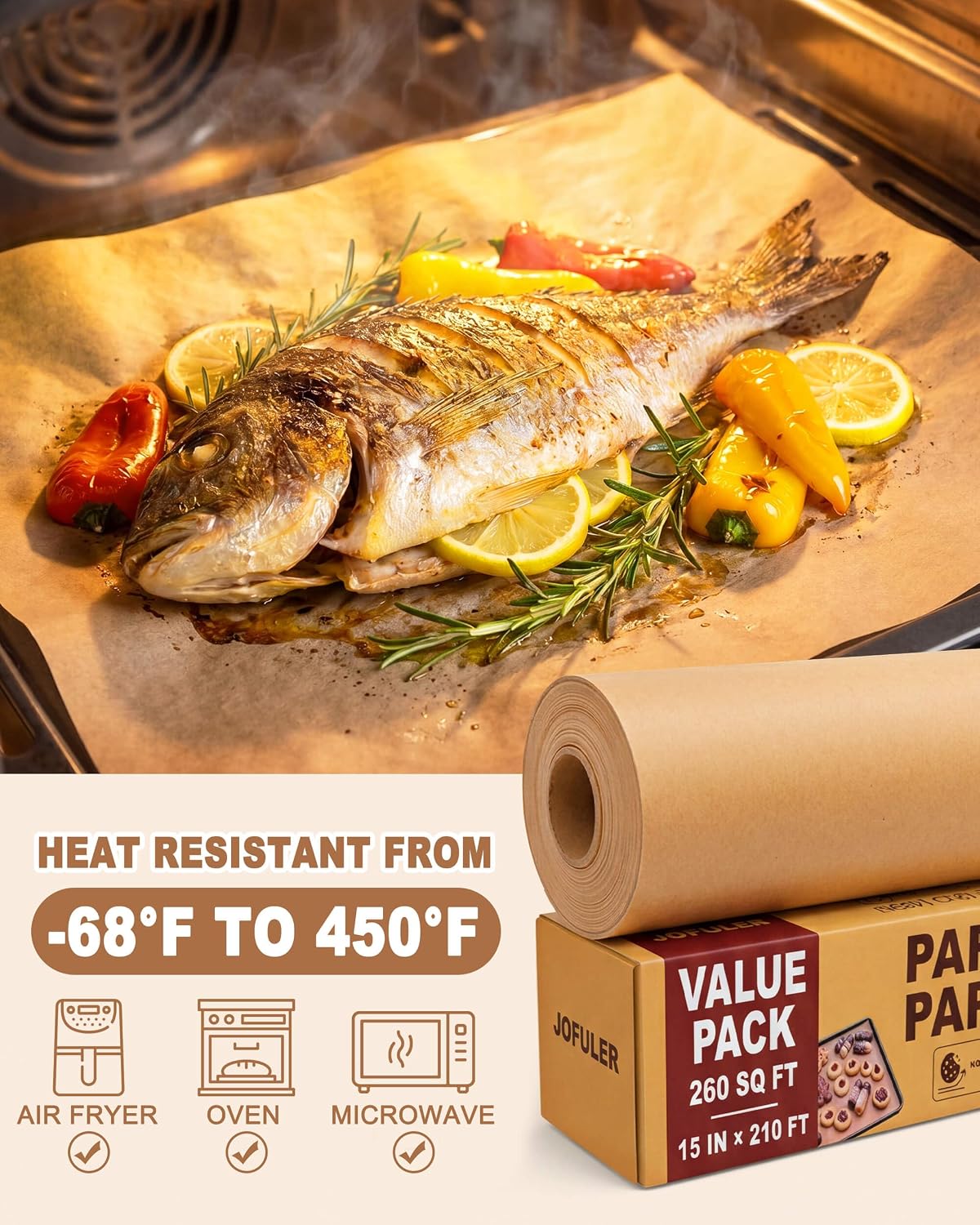 Unbleached Parchment Paper Roll, 15 x 210 ft, 260 Sq.Ft, Non-Stick