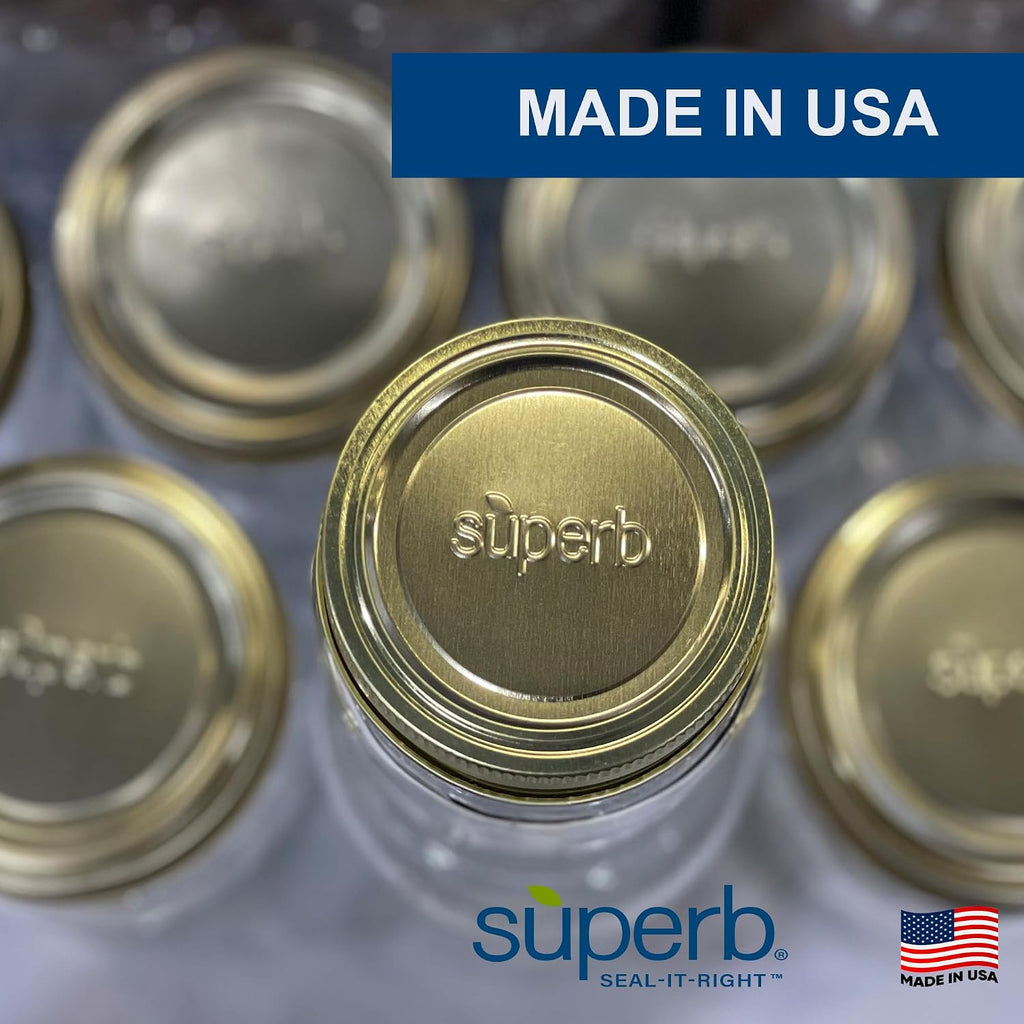 Superb Wide Mouth Mason Jar Canning Lids with Bands/Jar Rings – Made in the USA (24 Lids with Rings)