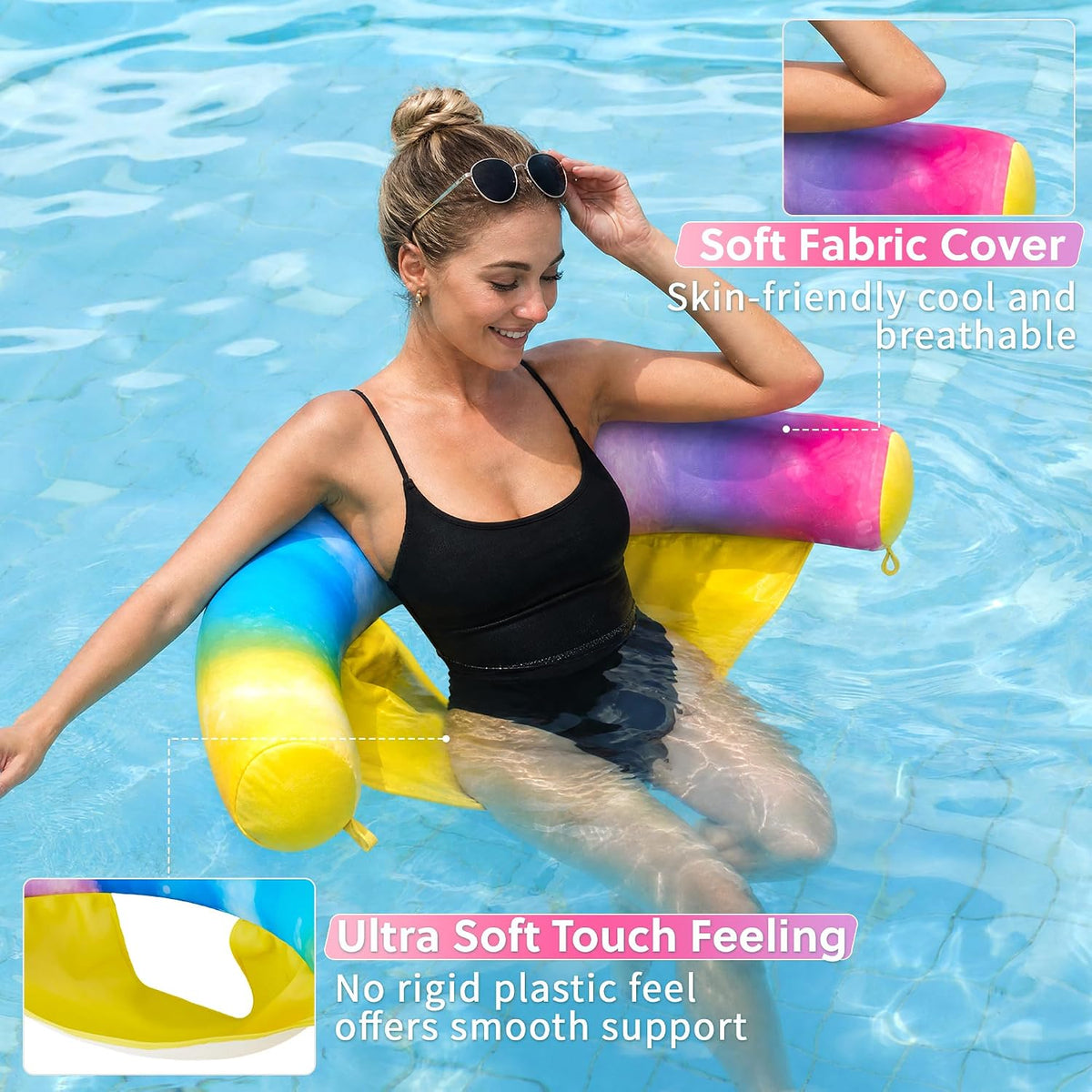Inflatable Pool Floats Chairs Adults, 2 Pack Fabric Floating Noodle Chairs with Sling, Comfortable Water Chair for
