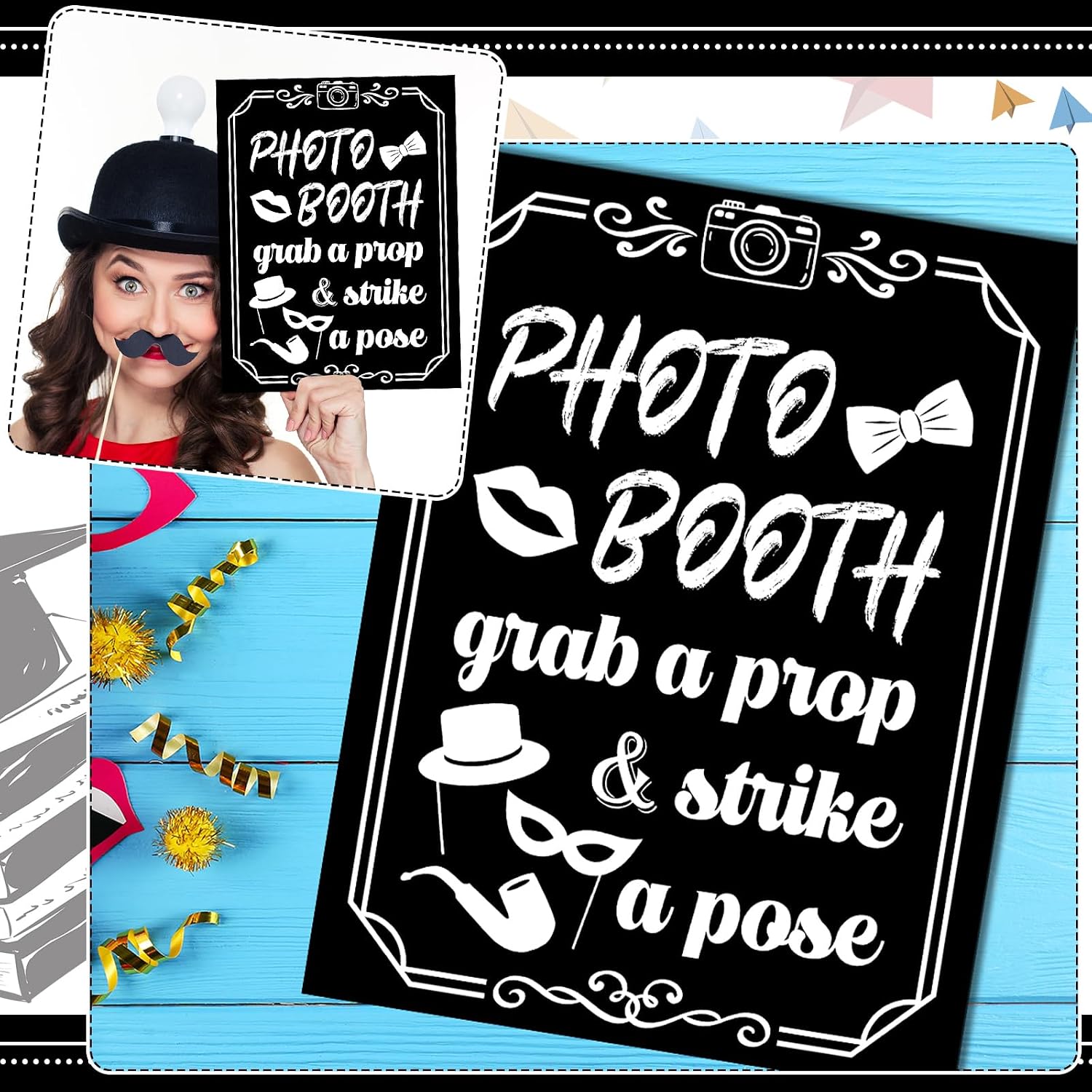 Photo Booth Sign with Stand Classic Retro Party Prop