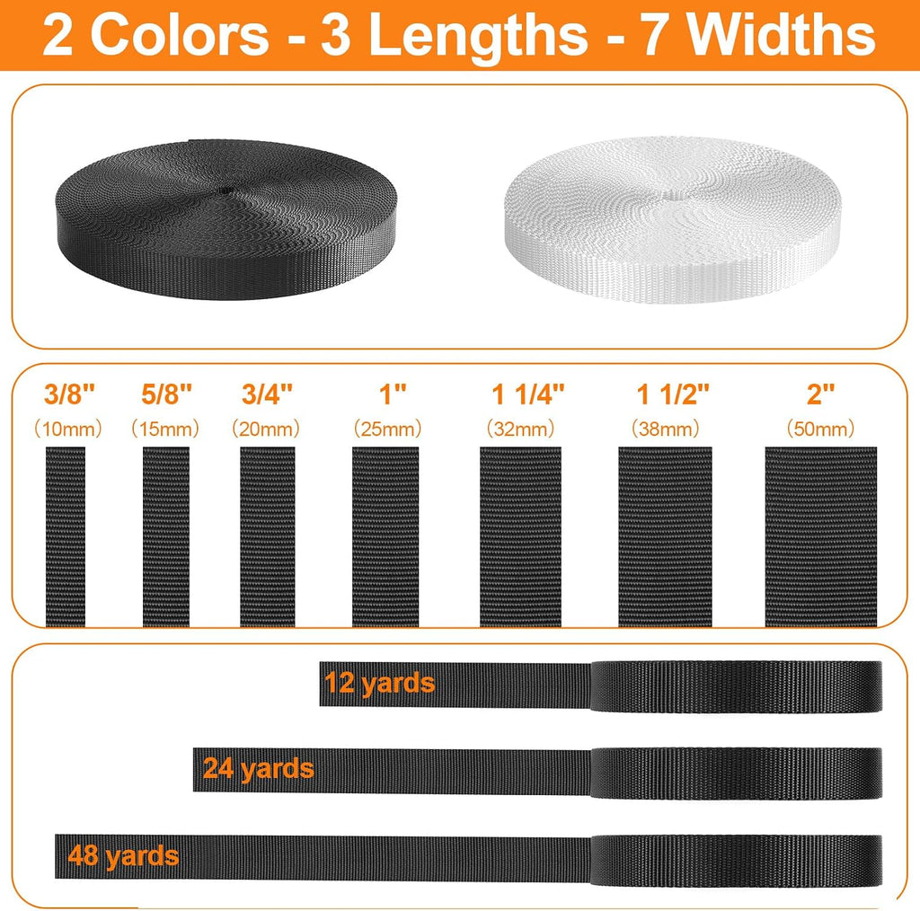 Webbing, Heavy Duty Webbing Straps, Extra Thick Strapping for Outdoor DIY Gear Repair, Black White