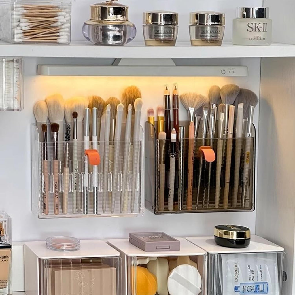 Wall-mounted Makeup Organizers, 16-Slot Eyeliner Lip Liner Organizer Holder, Makeup Organizer for Brush, Makeup