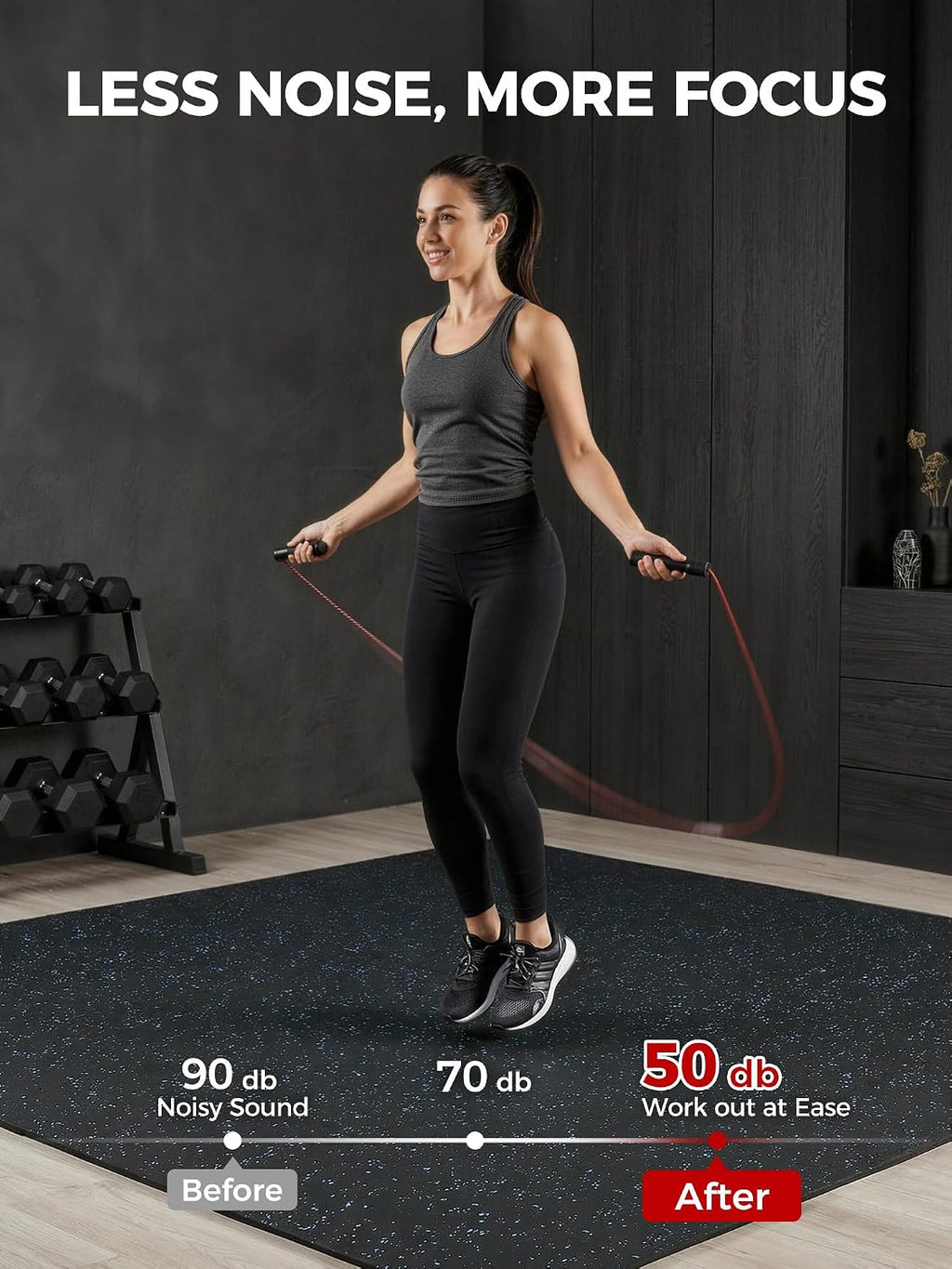 0.56in Thick 48 Sq Ft Exercise Equipment Mats, 12 Tiles Rubber Top EVA Foam Workout Mats, Interlocking Gym Flooring