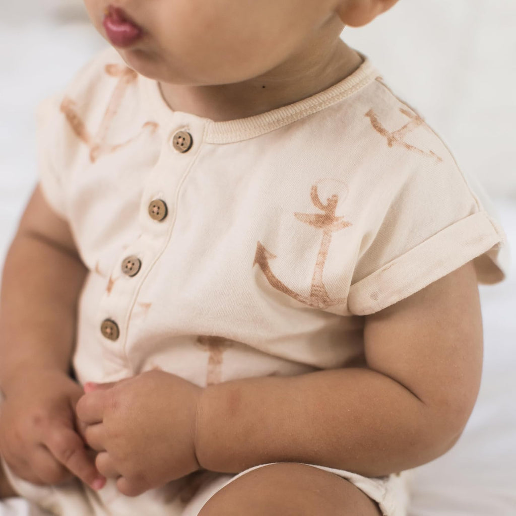 Baby Boys' Short Sleeve Rompers, 100% Organic Cotton One-piece Coverall and Layette Set