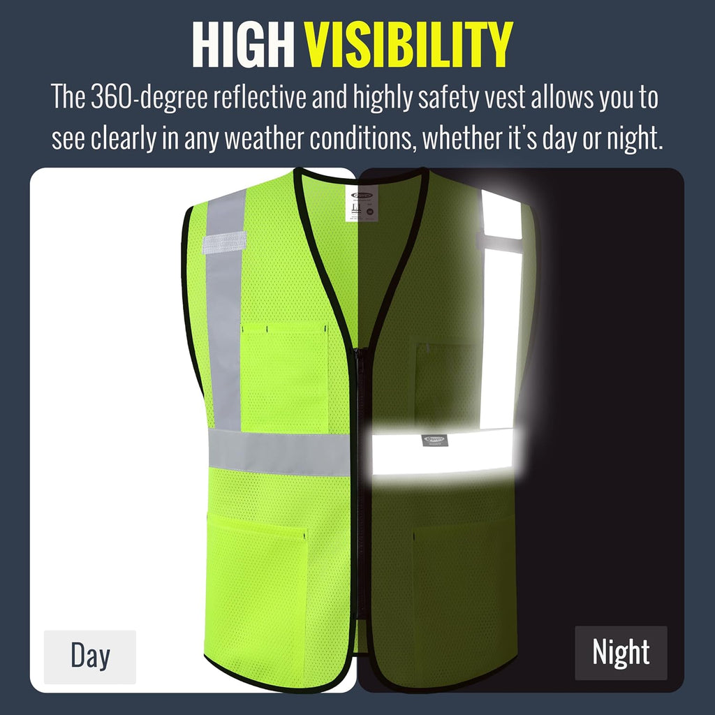 Safety Vest for men women Hi Vis Vest with Pockets and Zipper High Visibility Meet ANSI Standard（BX310