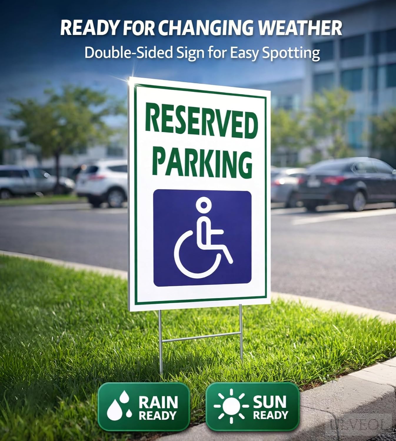 Pack of 3 Reserved Parking Double Sided Sign 12x8 inch with Metal H-Shaped Stakes - Handicap Parking Signs with