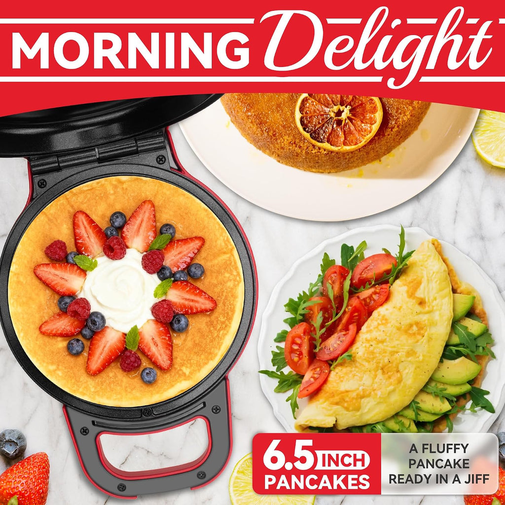 Flip Pancake Maker Machine, Ceramic Coated Pancake Pan for 6.5 Inch Pancakes, Omelette, Crepe & Quesadilla, Frittata