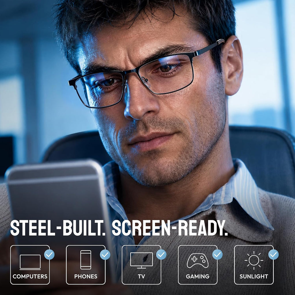 Blue Light Blocking Glasses for Men - Ultra-Light Metal Frame Relieve Eyestrain and Eye Protection, Blocking Glasses