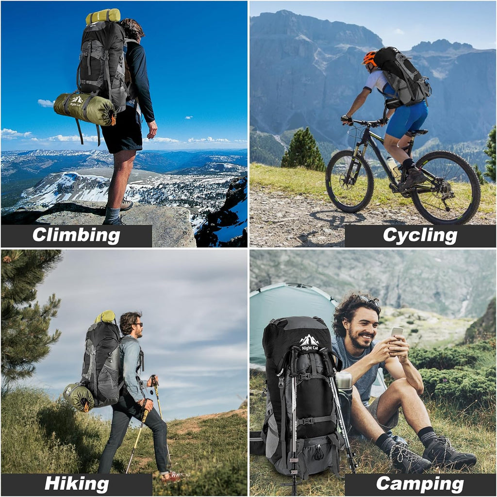Hiking Backpacks 70L Camping Backpacking Packs for Men Women Lightweight Outdoor for Mountaineering Traveling, No