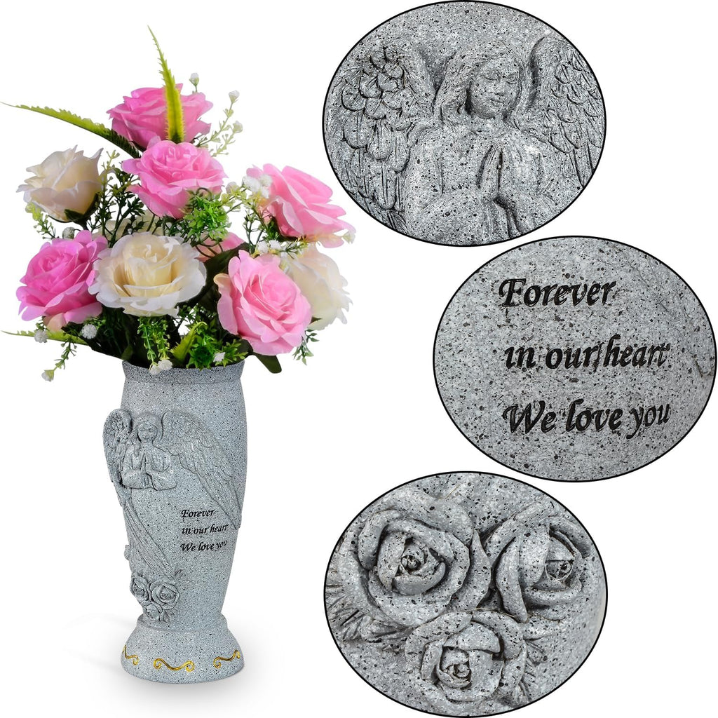 Cemetery Vase, Memorial Grave Vase with Ground Spikes, Angel Vases for Artificial Flowers, Grave Flowers Holder for