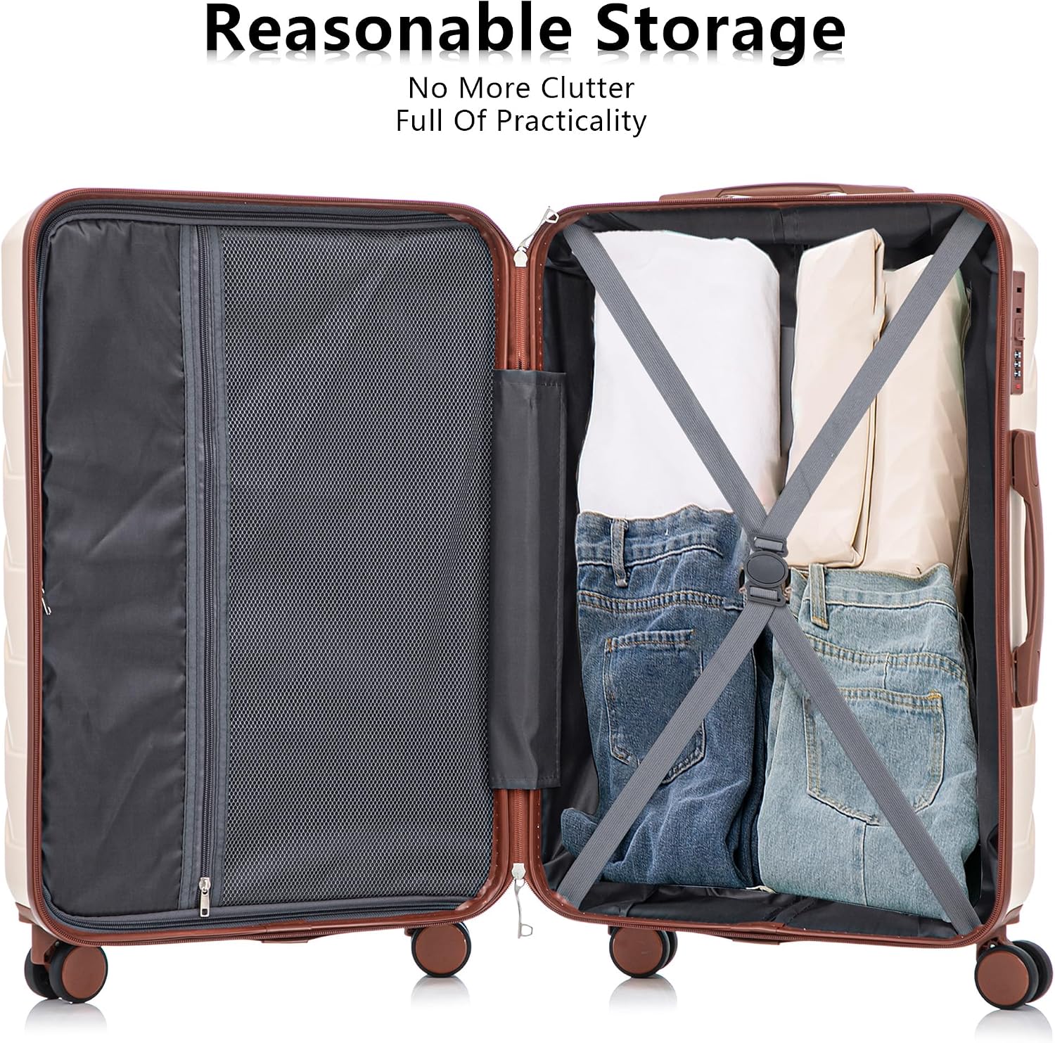 Hardside Luggage Sets, Lightweight Stripes Suitcase with Spinner Wheels, Beige-220