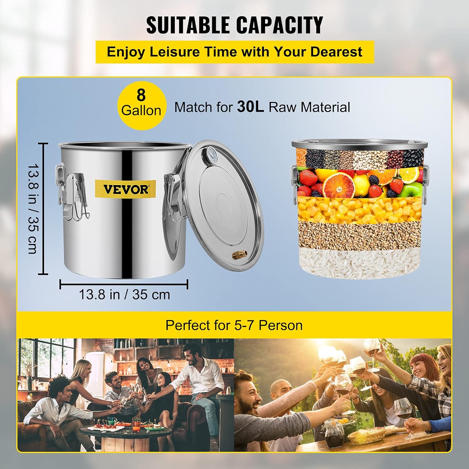 Alcohol Still 8GAL/30L, Alcohol Distiller with Thumper Keg, Distillery Kit for Alcohol with Copper Tube & Build-in