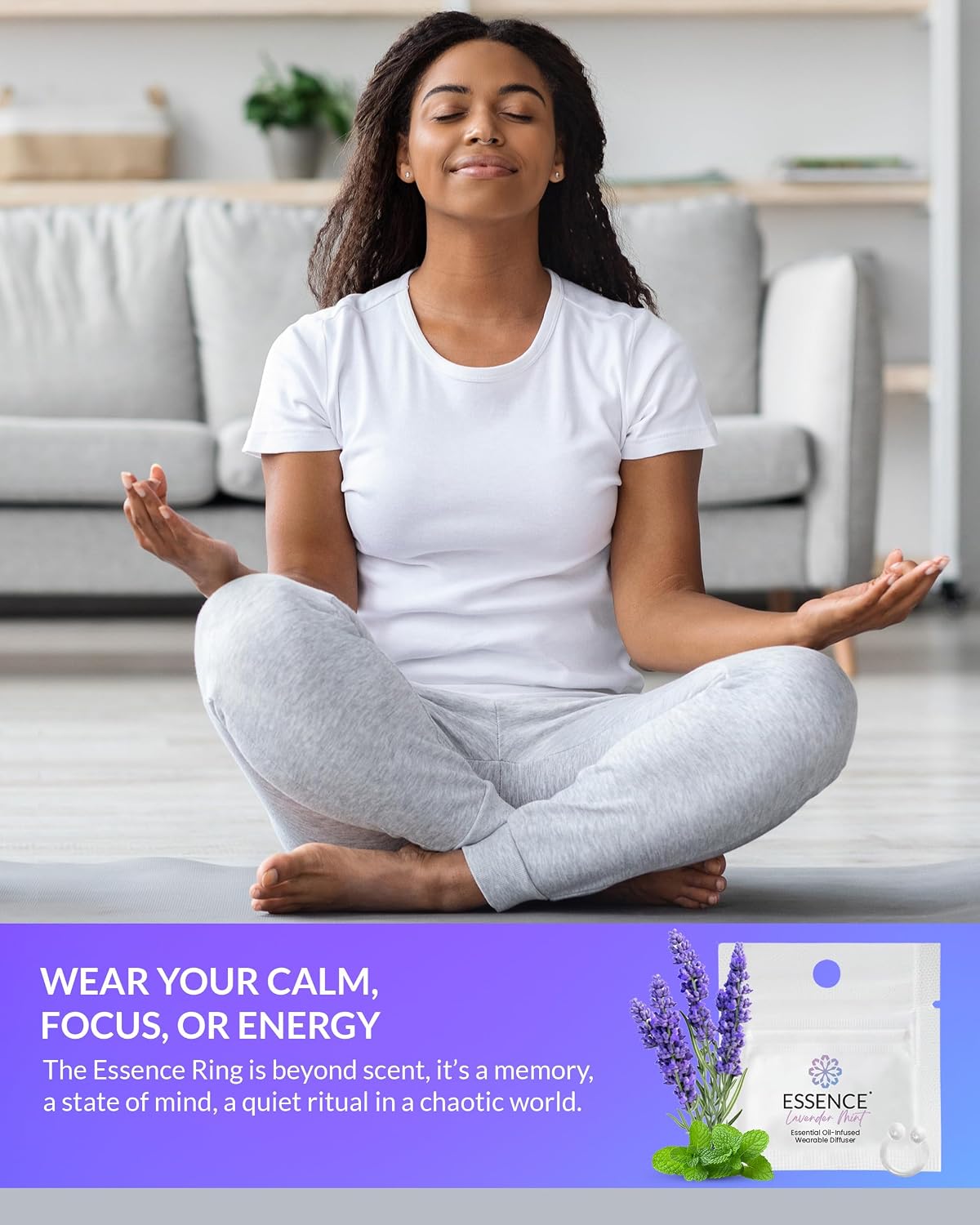 Essence Wearable Aromatherapy Nasal Diffuser – Lavender Mint Essential Oil | Nose Ring Silicone Inhaler for Stress &
