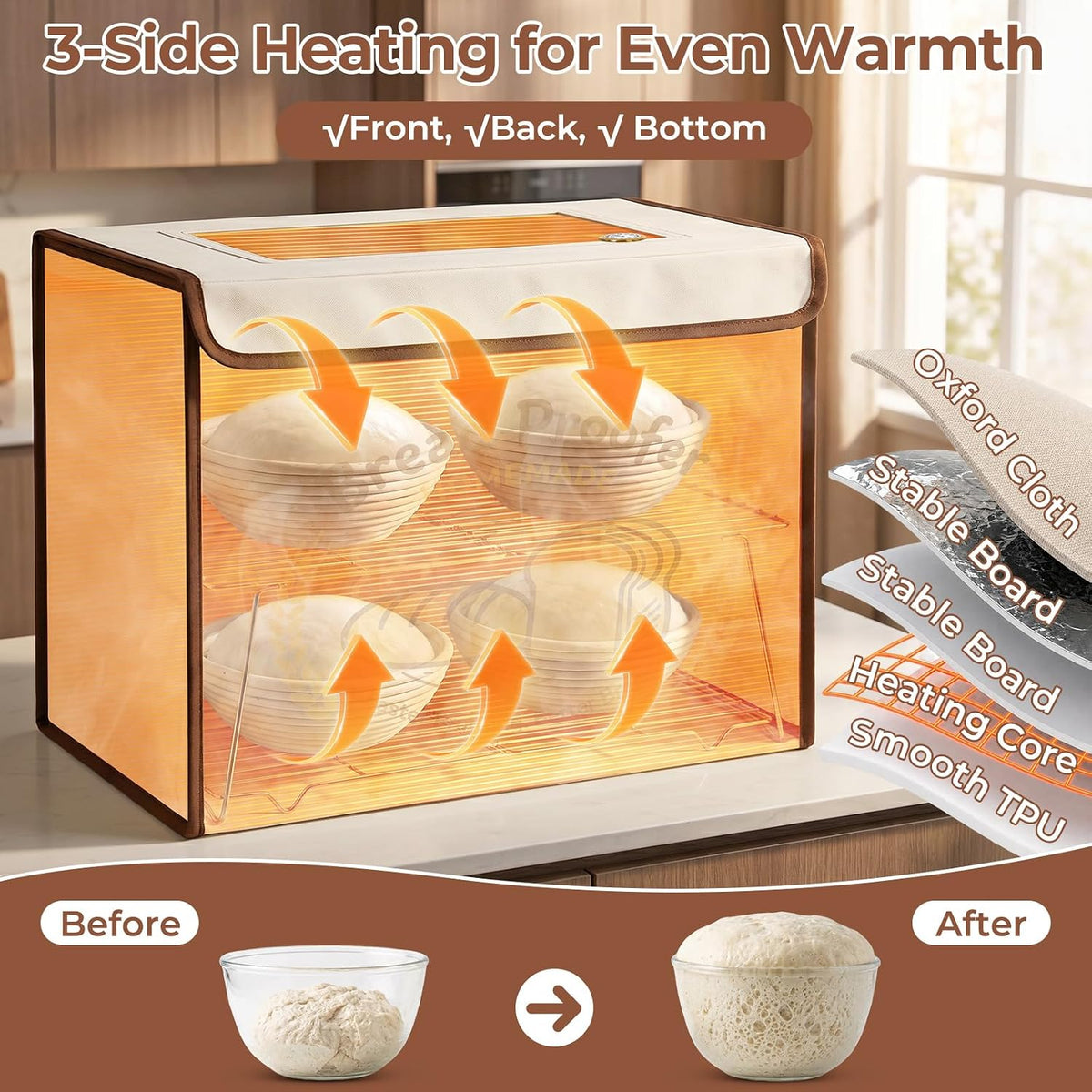 Extra Large Folding Bread Proofing Box with 50-113℉ Temp Control & 48H Timer, Dough Proofer with Hygrometer, Metal