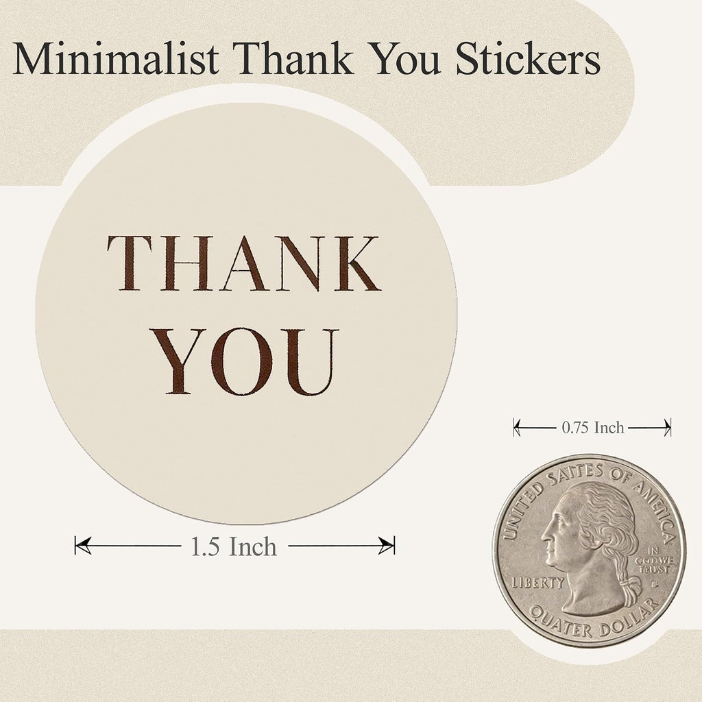 Thank You Stickers Roll, 500PCS, 1.5 Inch Round, Beige