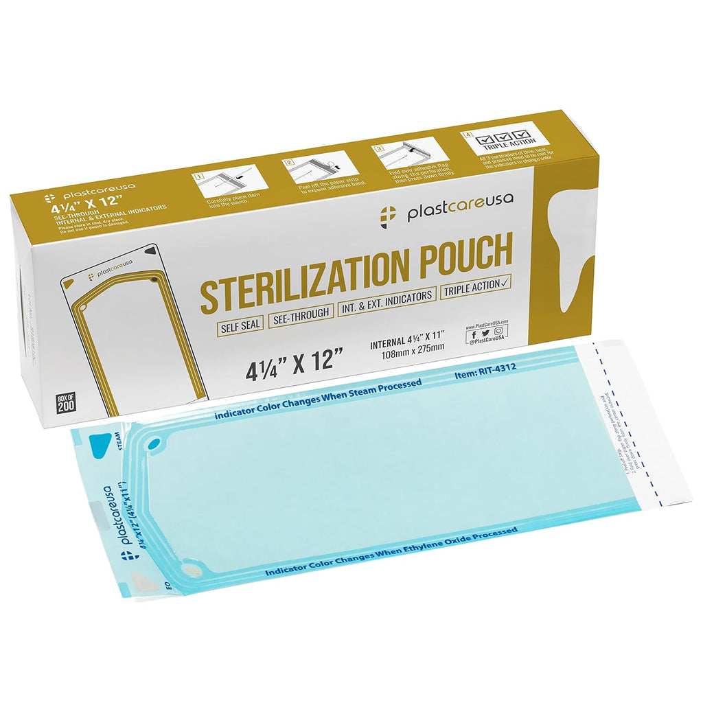1000 4.25" x 12" Self Sterilization Autoclave Pouches for Cleaning Tools, Sterilizer Bags for Tattoo, Dental Pouch