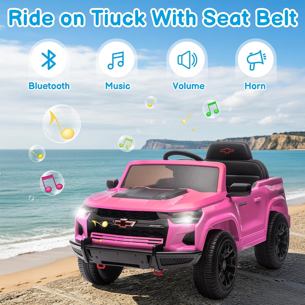 12V Licensed Chevrolet Colorado Electric Ride on Car for Kids, Pink | Ride on Toys for Toddlers w/ Remote Control