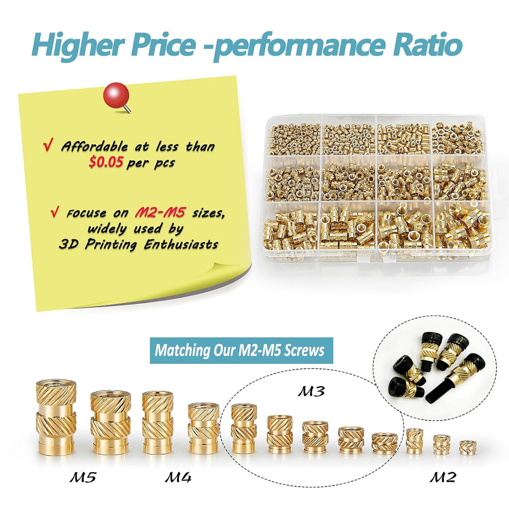 KADRICK M2-M5 Heat Set Insert Kit,520PCS Thread Inserts for 3D Printing