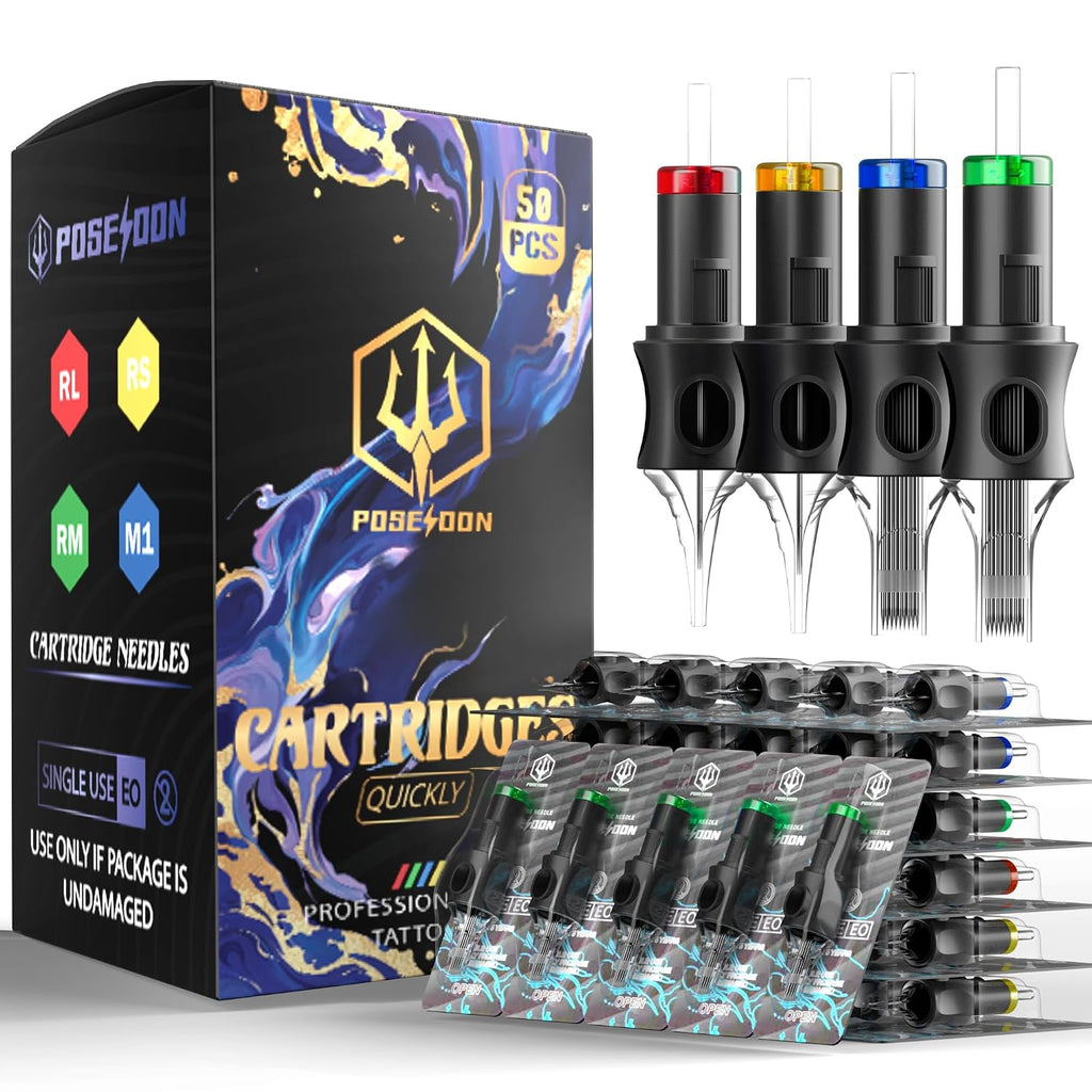 Poseidon 50PCS Tattoo Cartridge Needles Assorted Mixed Size #12 Round Liner - 1203RL 1205RL 1207RL 1209RL 1211RL with