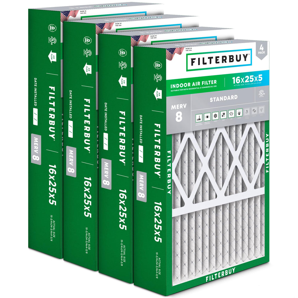 16x25x5 Air Filter MERV 8 Dust & Allergy Defense (4-Pack)