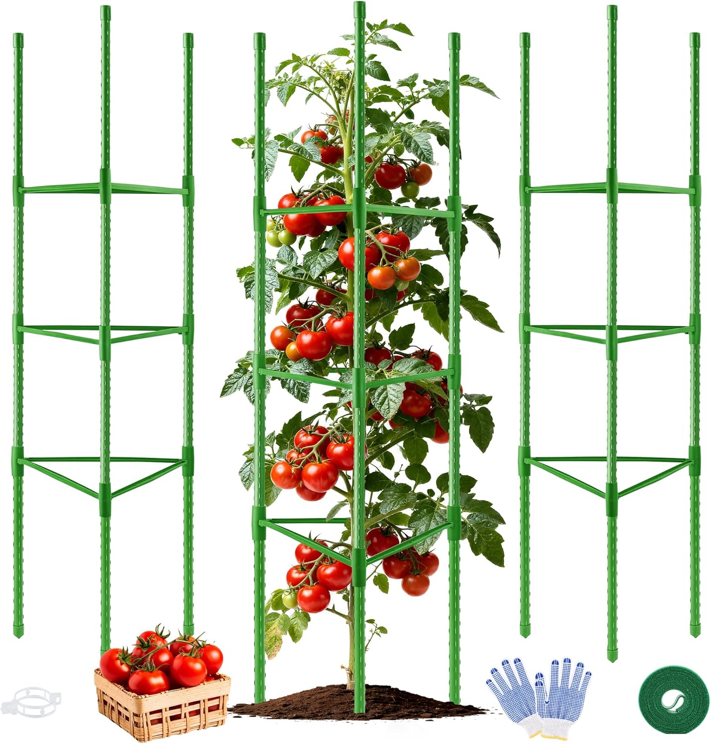 3 Pack Tomato Cages for Garden, Up to 51 Inch Tomato Trellis for Raised Garden Bed, Plant Stakes for Pots, Durable