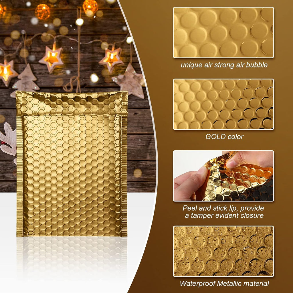 50 Pcs Bubble Mailers 3 Sizes, Bubble Shipping Envelopes, Gold