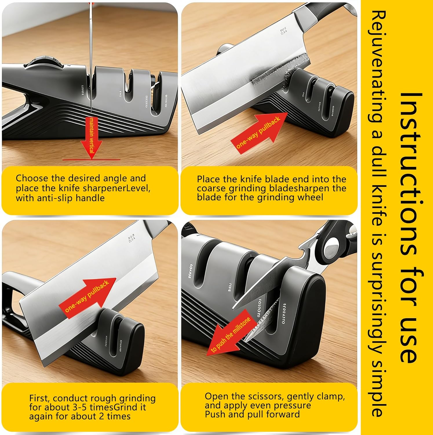 Knife Sharpener, 5 Adjustable Angle, 3 in 1 Professional Chef's Kitchen Knife Accessories, Kitchen Blade & Scissors