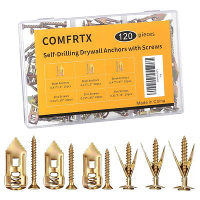 3 Sizes Self Drilling Drywall Anchors Kit with Screws Heavy Duty
