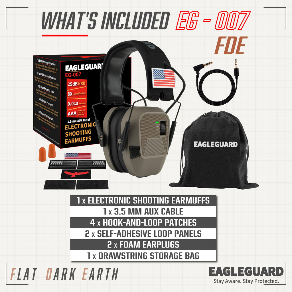 Shooting Ear Protection Earmuffs, AAA Battery, Flat Dark Earth
