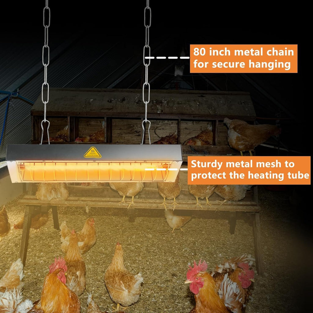 Chicken Coop Heater for Winter, Heat Lamp for Chickens 600W, Chicken Heater for Coop with 2 Heating Settings