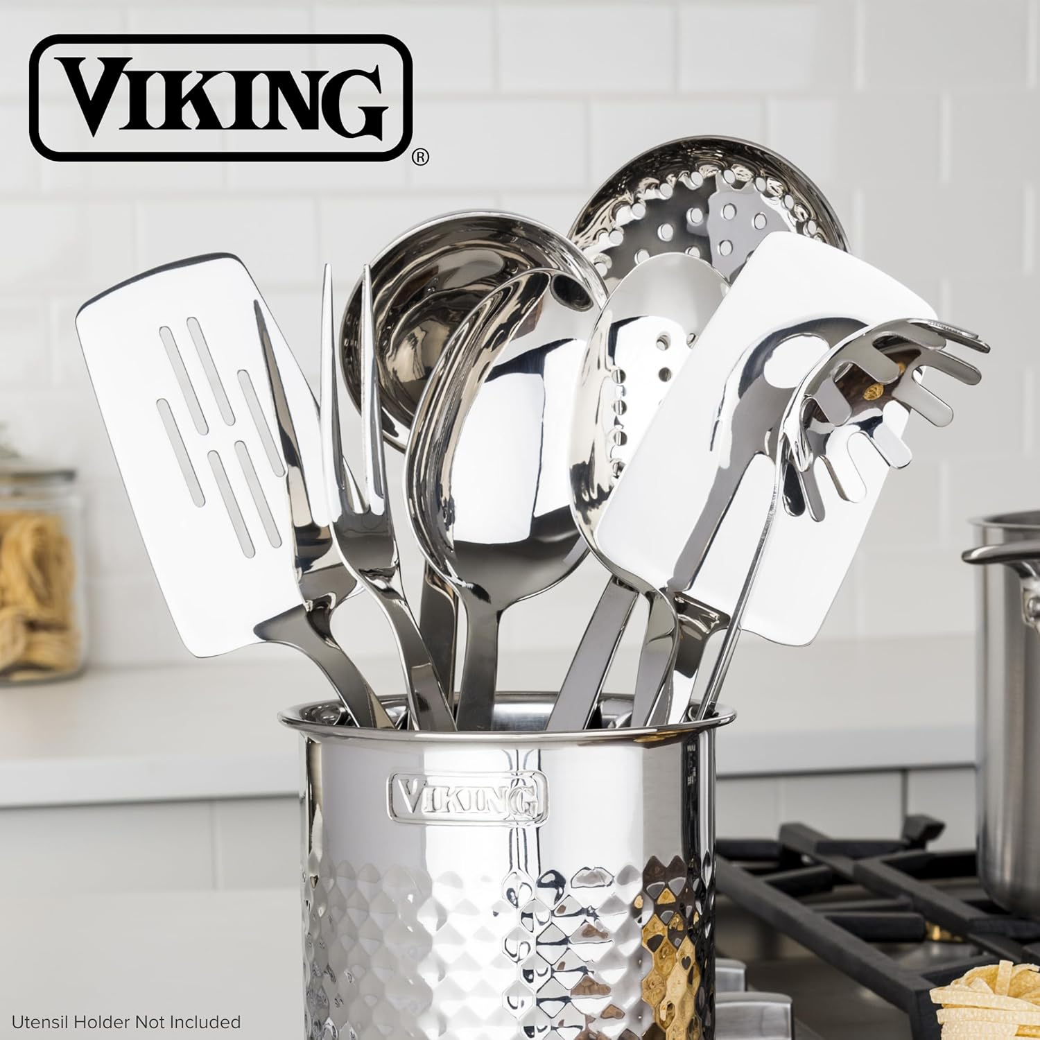 Kitchen Utensils Set, 8 Piece Stainless Steel Cooking Utensil Set, Includes Spatulas, Spoons, Pasta Fork, Deep Ladle