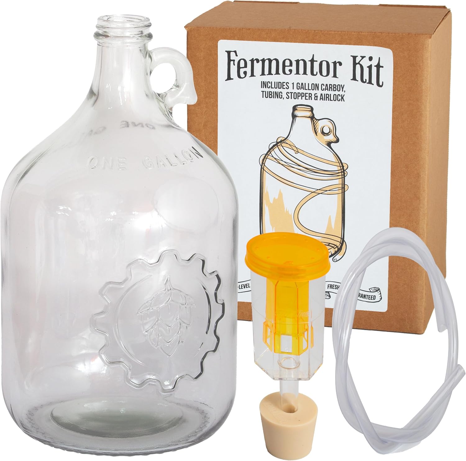 Fermentation Jug 1-pack - For Home Brewing - Includes 1 Gallon Glass Fermenter Jugs, Airlocks, and Silicone Stopper