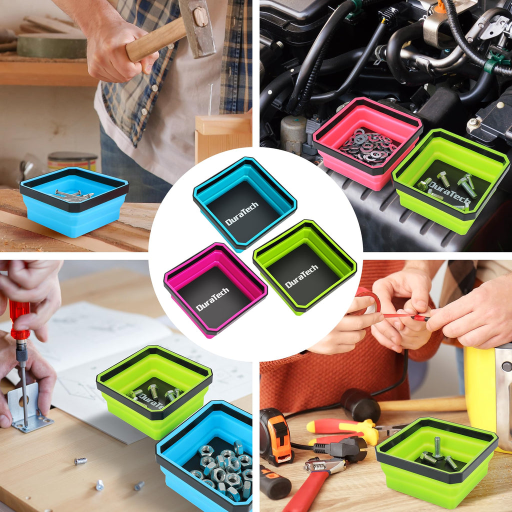 3-Pack Magnetic Foldable Parts Tray Set, Silicone Tool Tray Set