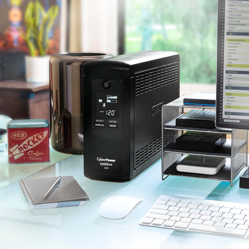 CP1000AVRLCD Intelligent LCD UPS Battery Backup | Surge Protector, 1000VA/600W, 9 Outlets, AVR, Mini-Tower