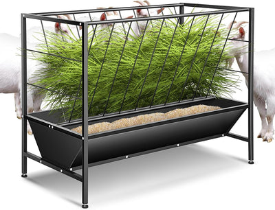 2 in 1 Pasture Hay Feeder 45 Gallon Livestock Feed Trough with 24 Gallon Feed Pan, Hay Grain Livestock Feeder for
