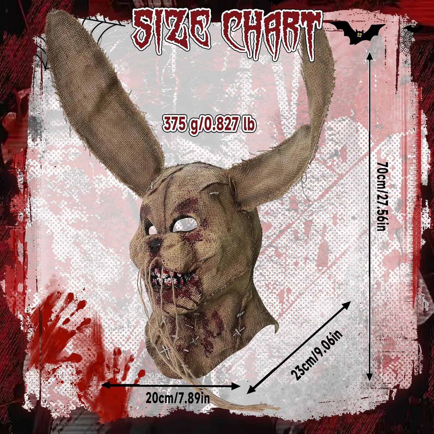 Scary Bunny Mask Adult Halloween Horror Burlap Bloody Rabbit Masks | Burlap bunny mask, latex and linen, long ears