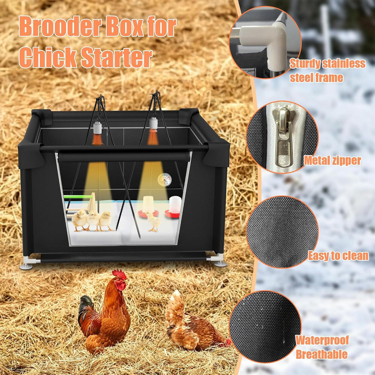 Large 42" x 42" x 36.6" Chicken Brooder Box Starter Kit, Brooder Pen for Chicks Ducks Quail, Temperature-Adjustable