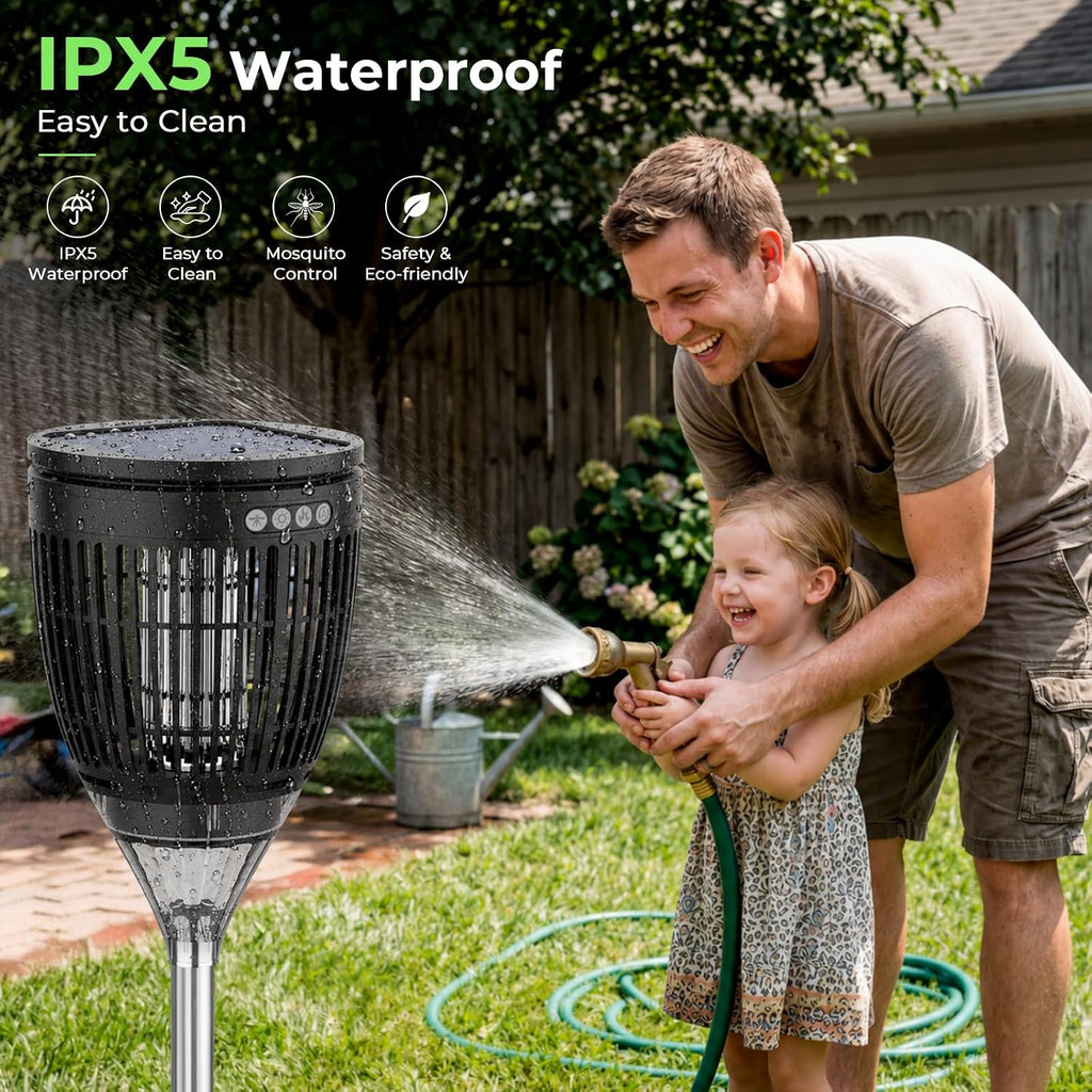 Solar Bug Zapper Outdoor, 3 in 1 Solar Mosquito Zapper with Flame, Projection Mode, Auto On/Off, Grounding Bracket