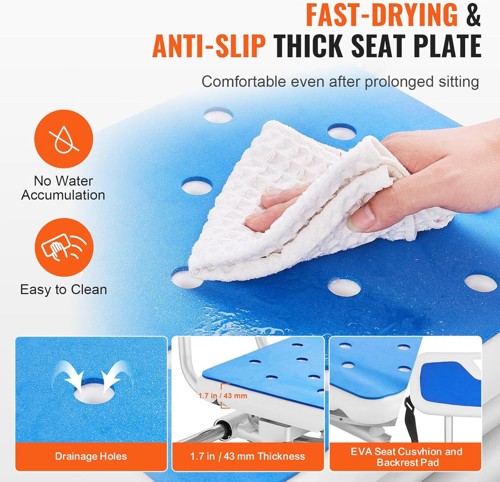 Sliding Tub Transfer Bench with 360 Degree Swivel Seat, Height Adjustable Bathtub Transfer Bench with Armrest &