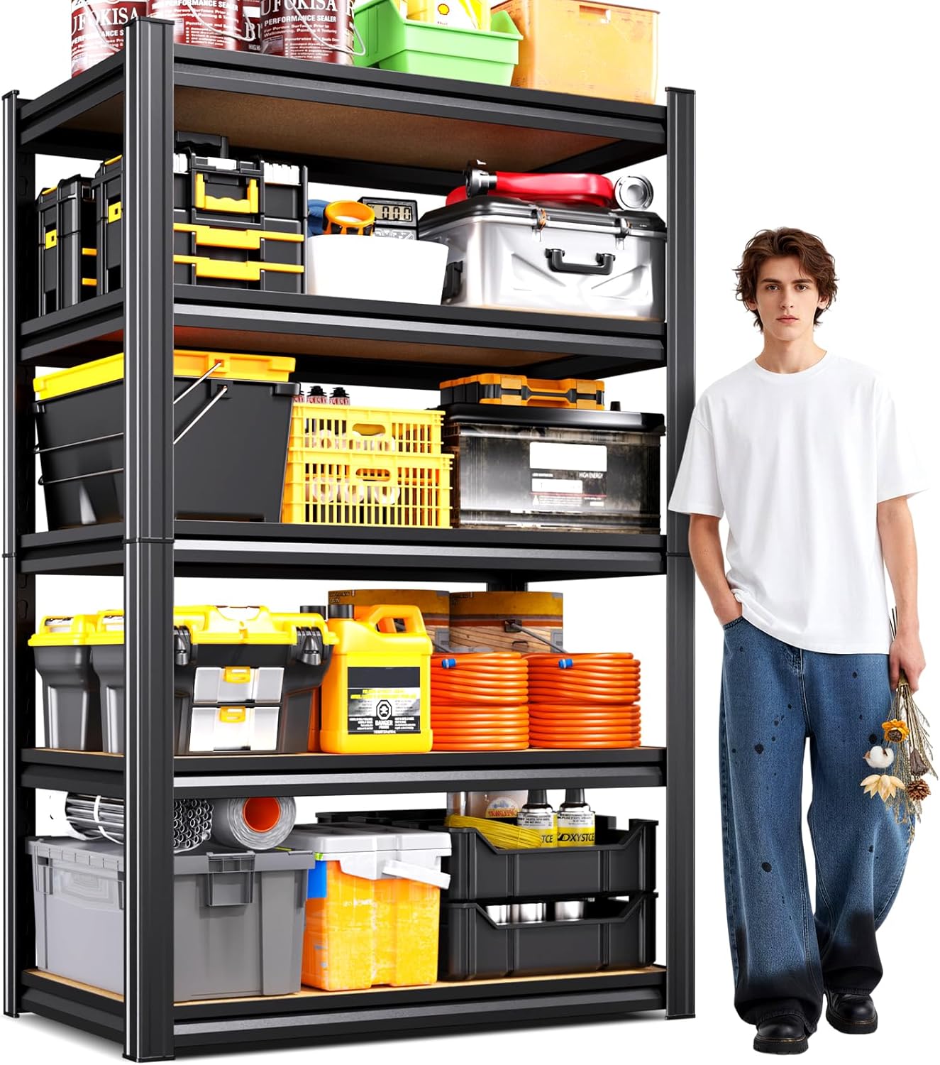 71"H Garage Shelving-5 Tier Garage Storage Shelves,Adjustable Heavy Duty Metal Shelving Unit and Storage Large