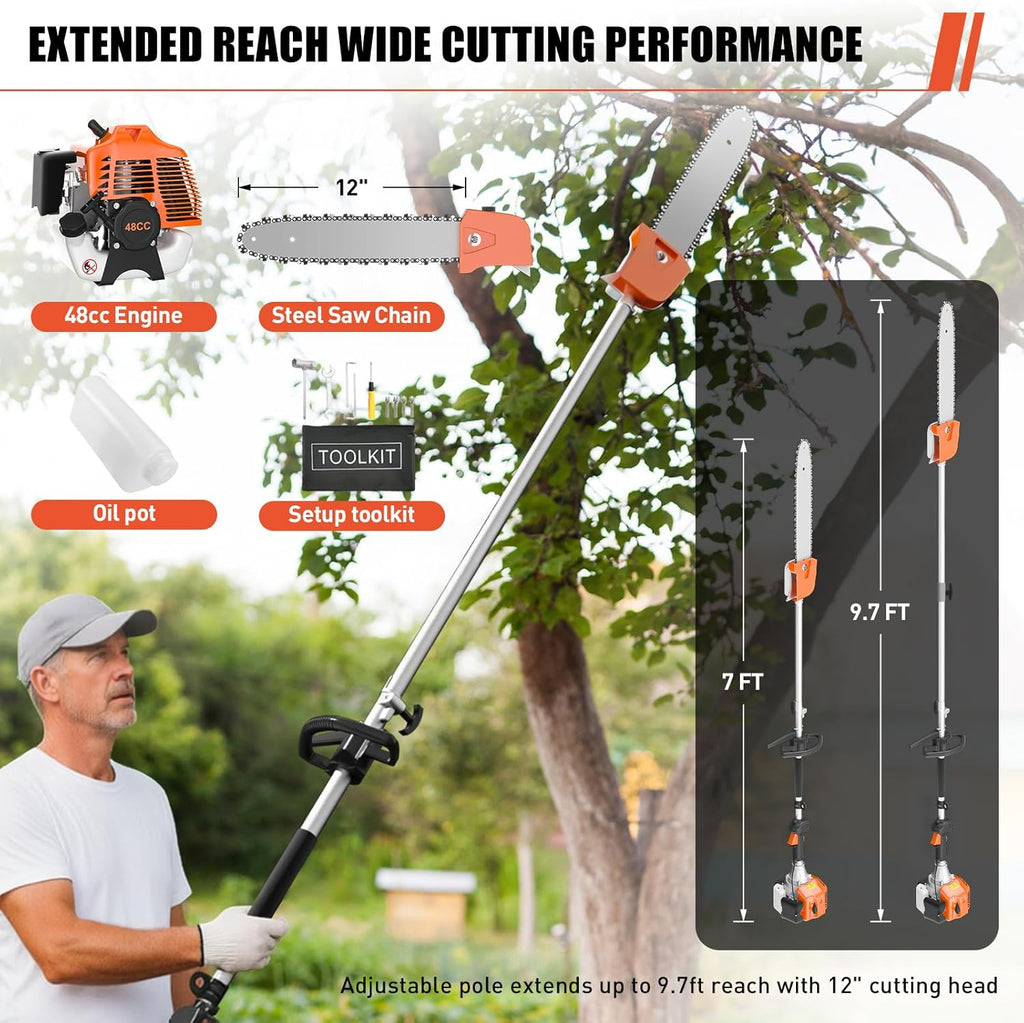 48CC Gas Powered Pole Saws, 2 Stroke Gas Powered Pole Saws with 11.5 in Cutting Bar, 16-FT Height Cordless Extendable