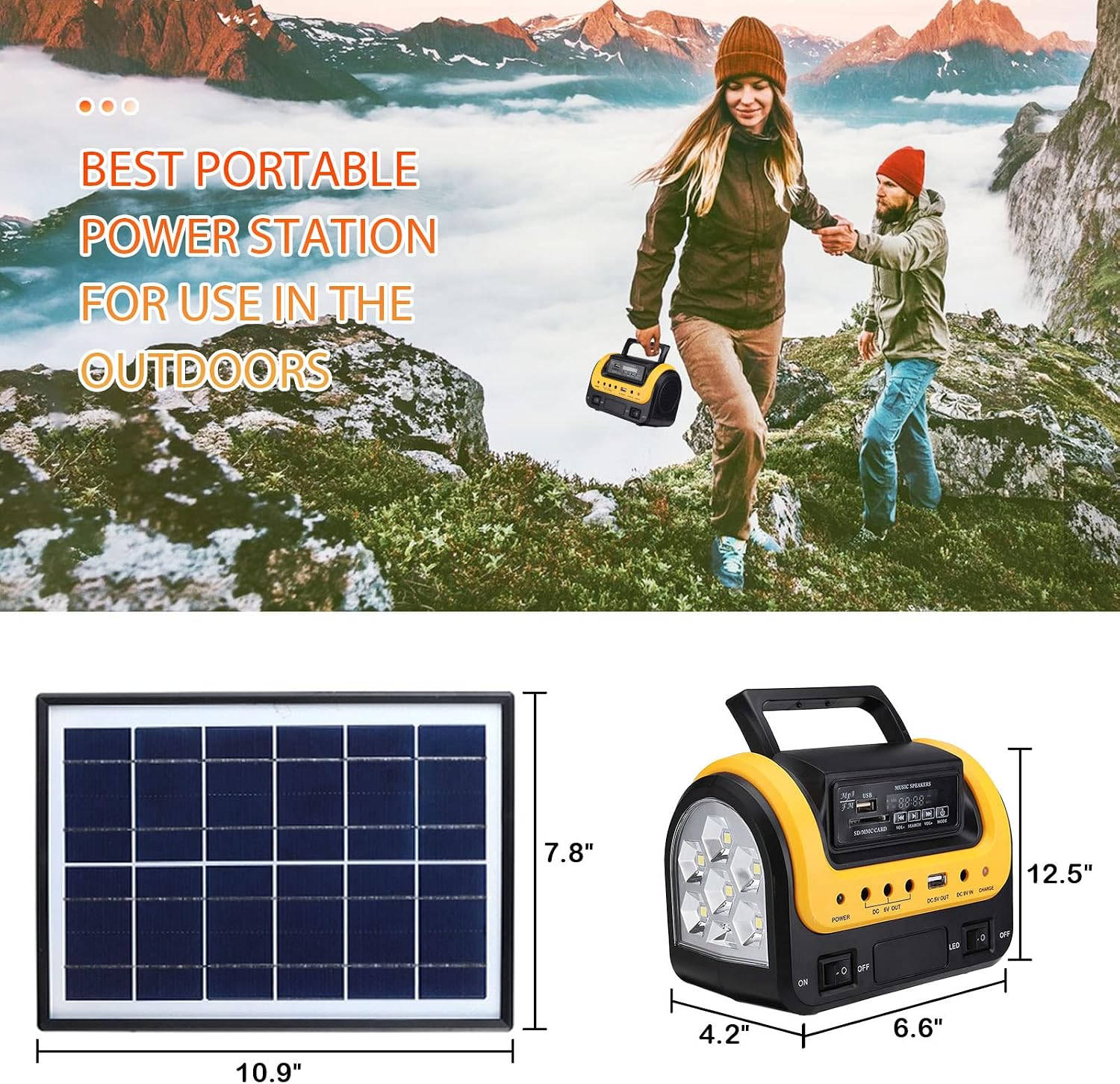 Portable Solar Generator with Panel,Small Power Station for Camping | Compact solar power station with LED lights and
