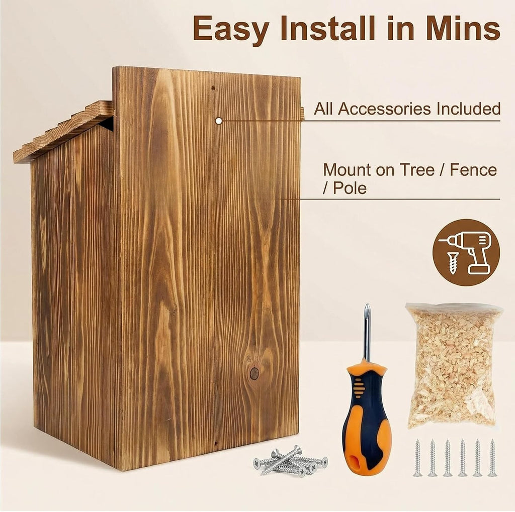Owl Houses for Outdoors–16"x12"x9.6"Large Carbonized Barred Owl Nesting Box, Waterproof&Ventilated Design