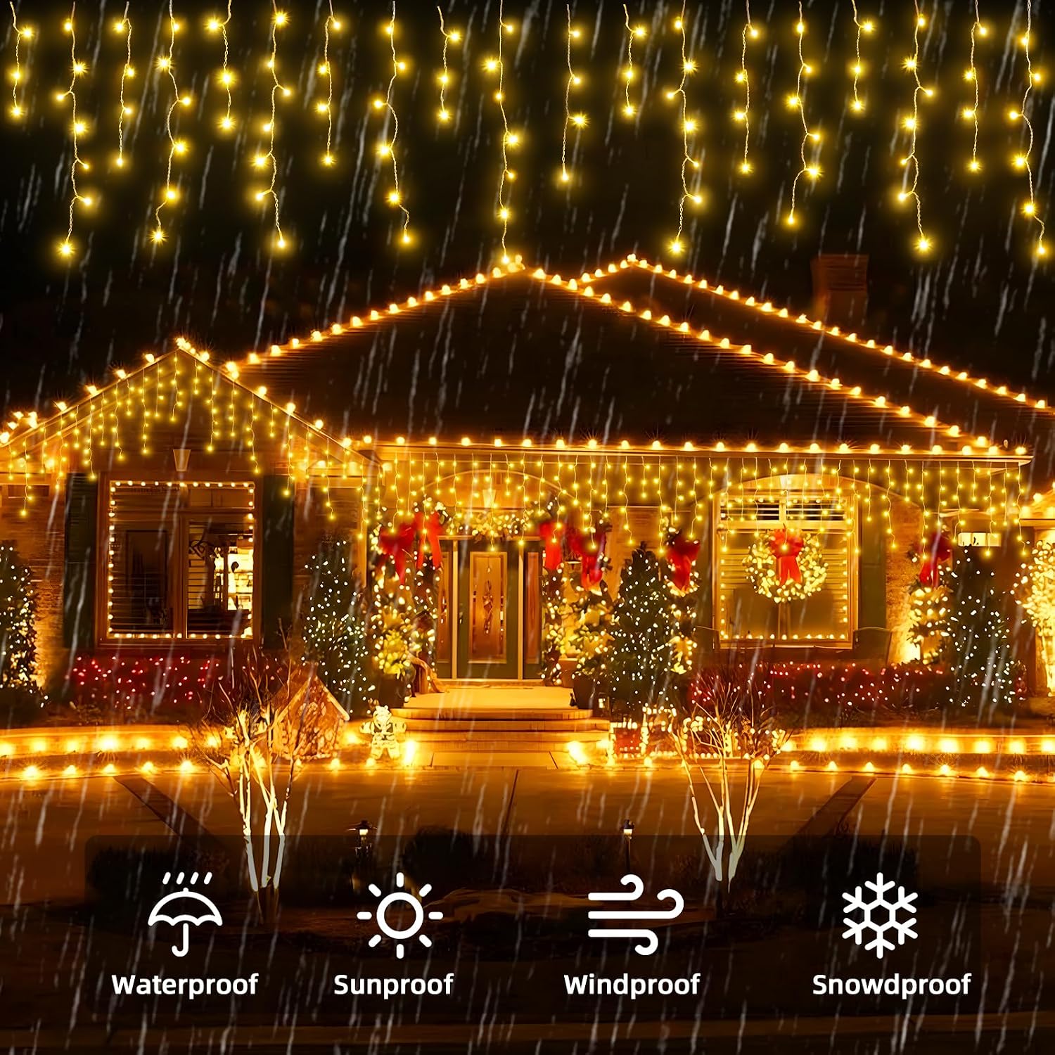 Christmas Outdoor Icicle Lights - 200 LED 21+16 FT 8 Modes Curtain Fairy String Light Plug in, Waterproof for Eaves